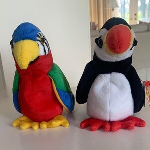 Colorful Parrot and Penguin Plush Toys, Beanie Babies, Puffer and Jabber